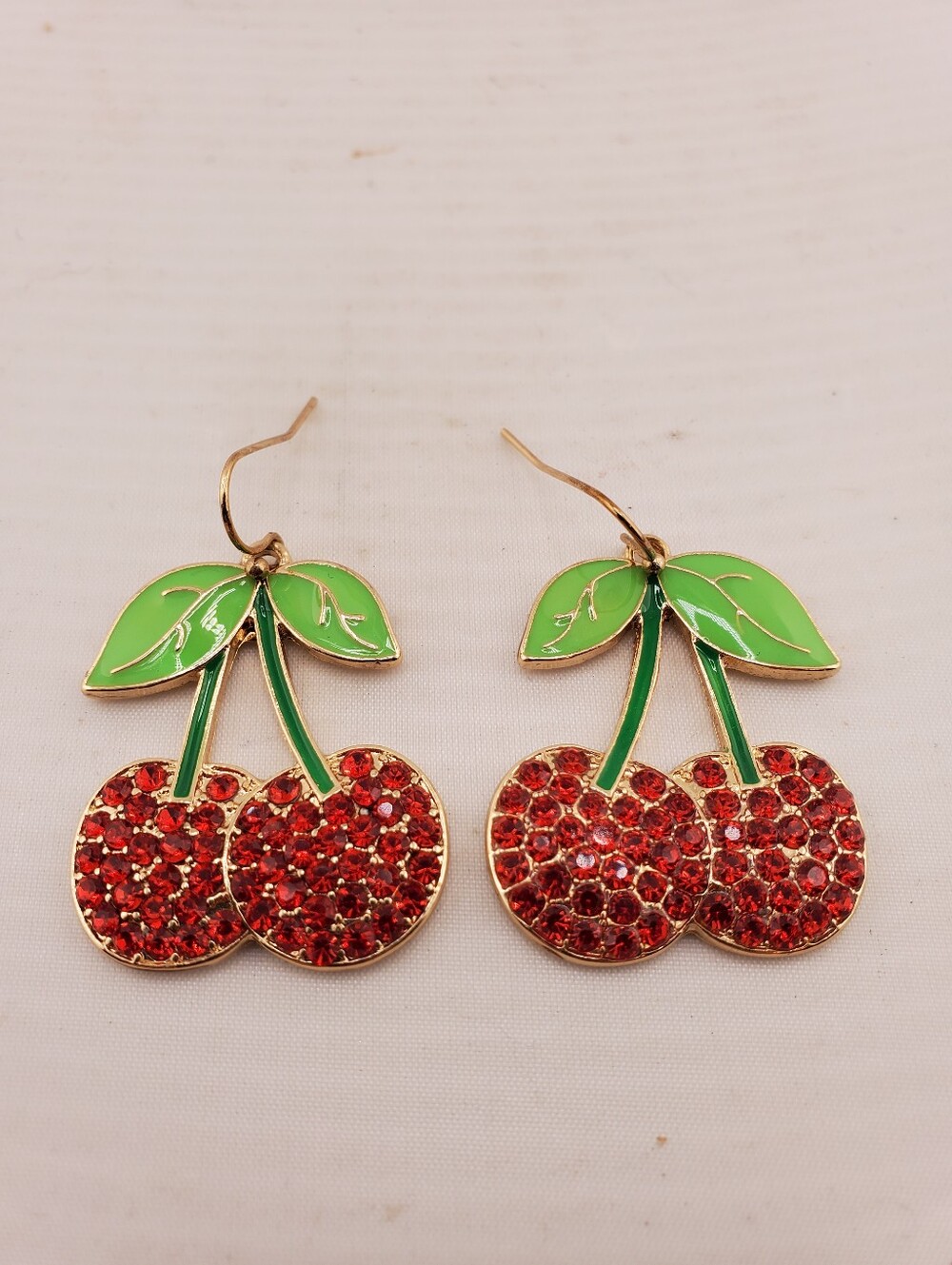 Enamel & Rhinestone Cherry Earrings